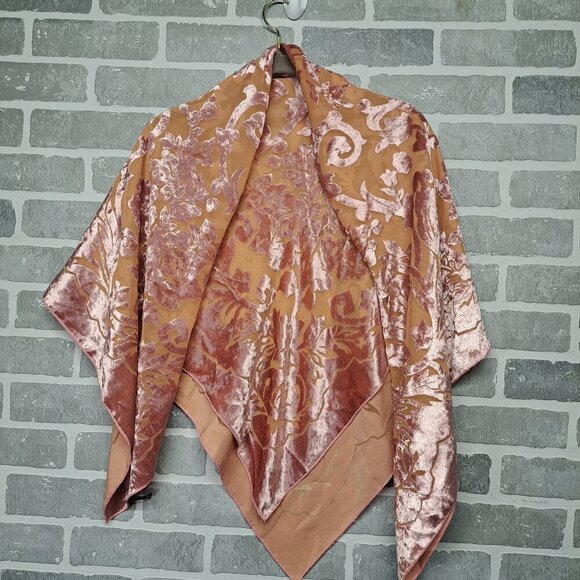 Sunclo Scarf Velvet Pink Floral Satin Semi Sheer Big Square Bandana 44 X 44 Inch - Picture 1 of 9